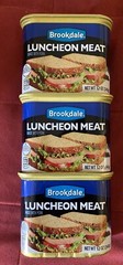 Three Cans of BROOKDALE Luncheon Meat. Made with Pork. 12 Oz. Each Can Exp.2029