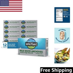 Flavorful White Anchovies in Extra Virgin Olive Oil, 4.4 oz, Pack of 12 Cans