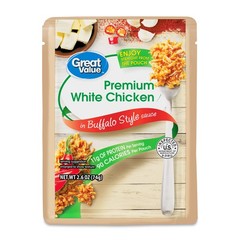 (3 Pack) Great Value Premium White Chicken, in Bold Buffalo Sauce, 2.6 Oz Pouch
