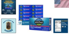 Sustainable Wild Sardines in Water – Meaty, Tender, No Salt Added, 4.4 oz x 12