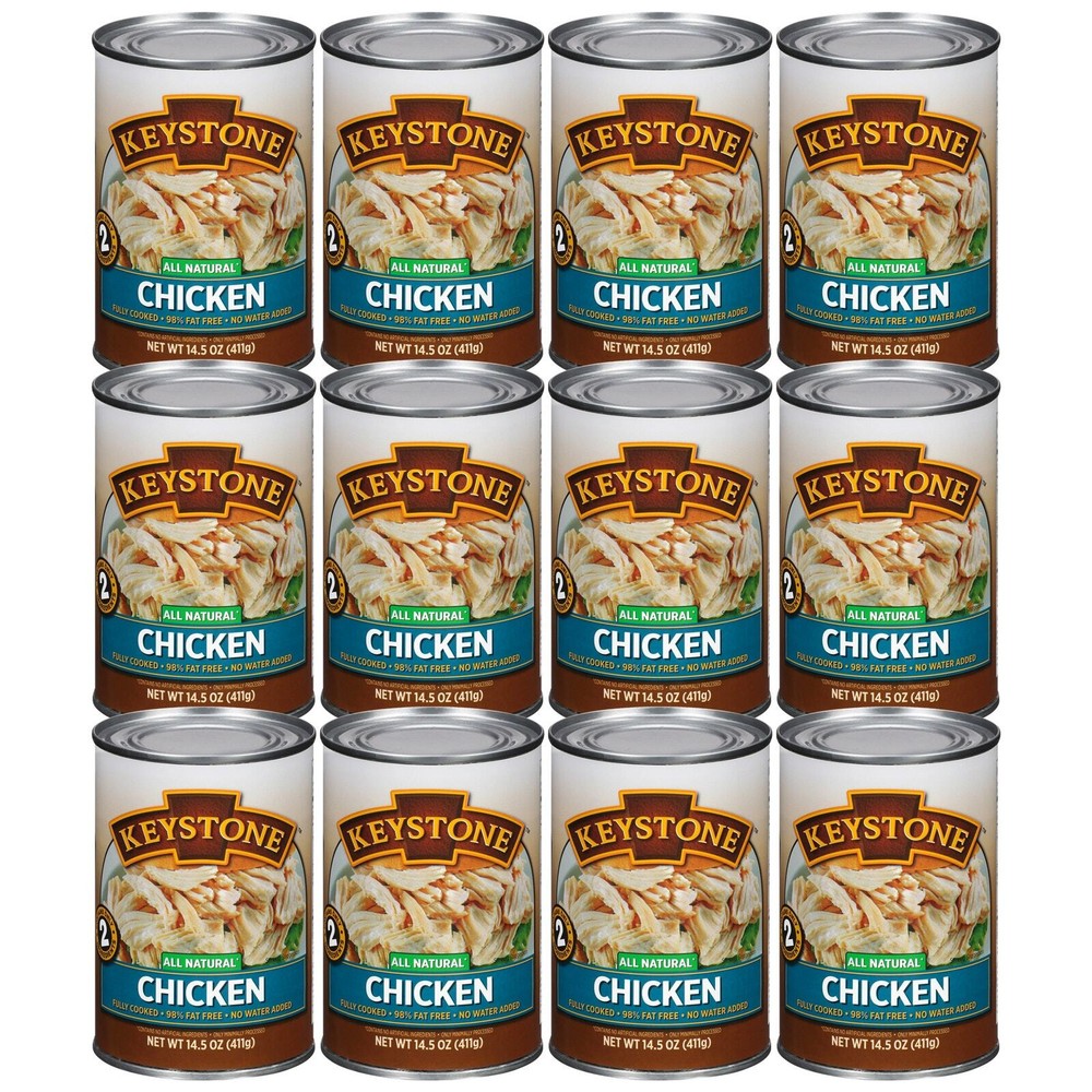 12 Pack Keystone All Natural Lean Meats Chicken Fully Cooked 14.5 oz Cans Canned