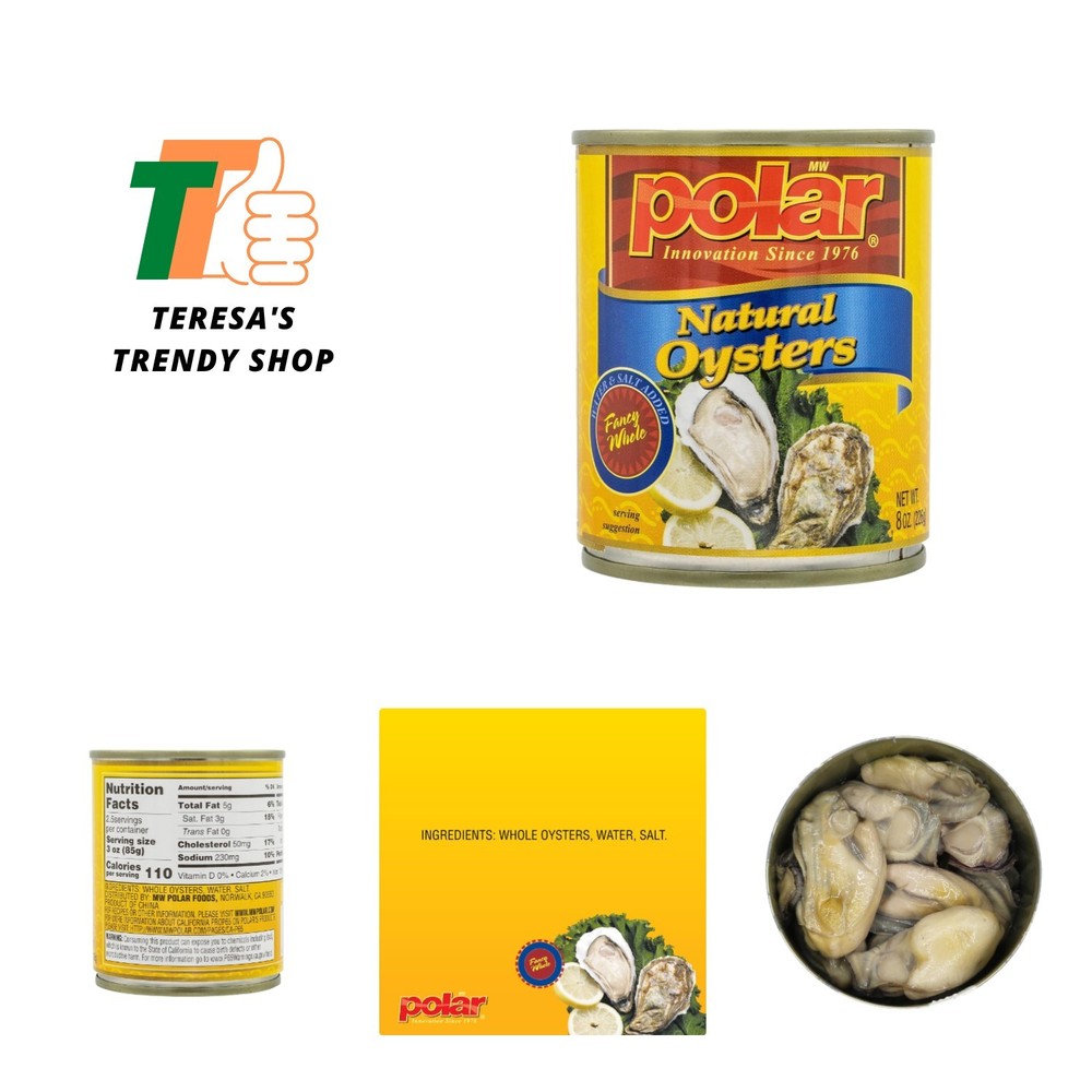 Convenient 8oz Pack of 12 Polar Whole Canned Oysters – Perfect for Anytime Meals