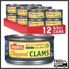 Snow’s Wild Caught Chopped Clams Canned, 6.5 oz Can (Pack of 12) – 5g Protein Pe