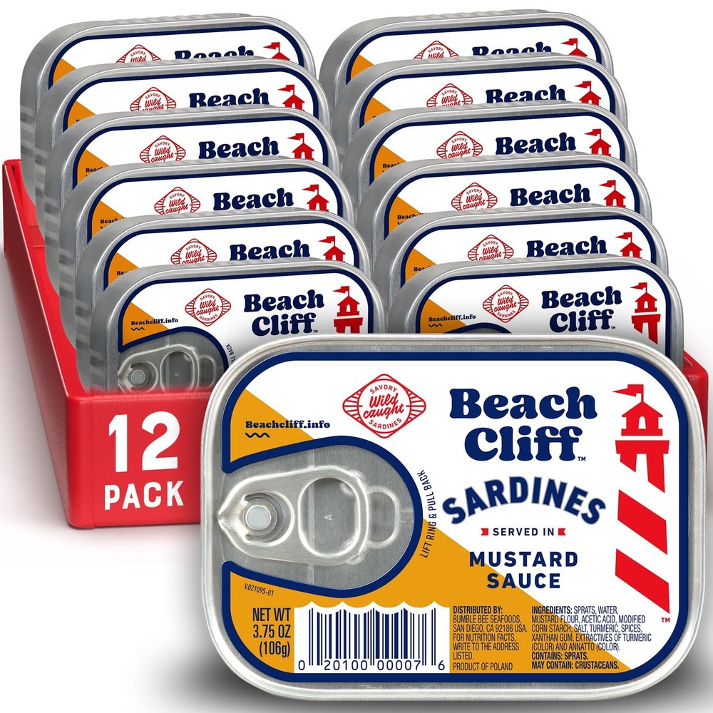 Wild Caught Sardines in Mustard Sauce, 3.75 oz Can (Pack of 12) – 16g Protein…
