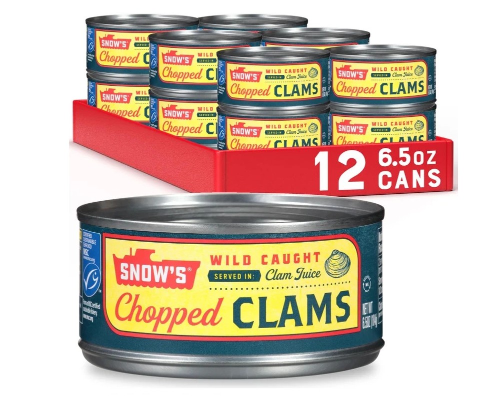 Snow’s Wild Caught Chopped Clams Canned, 6.5 oz Can (Pack of 12) – 5g Protein Pe
