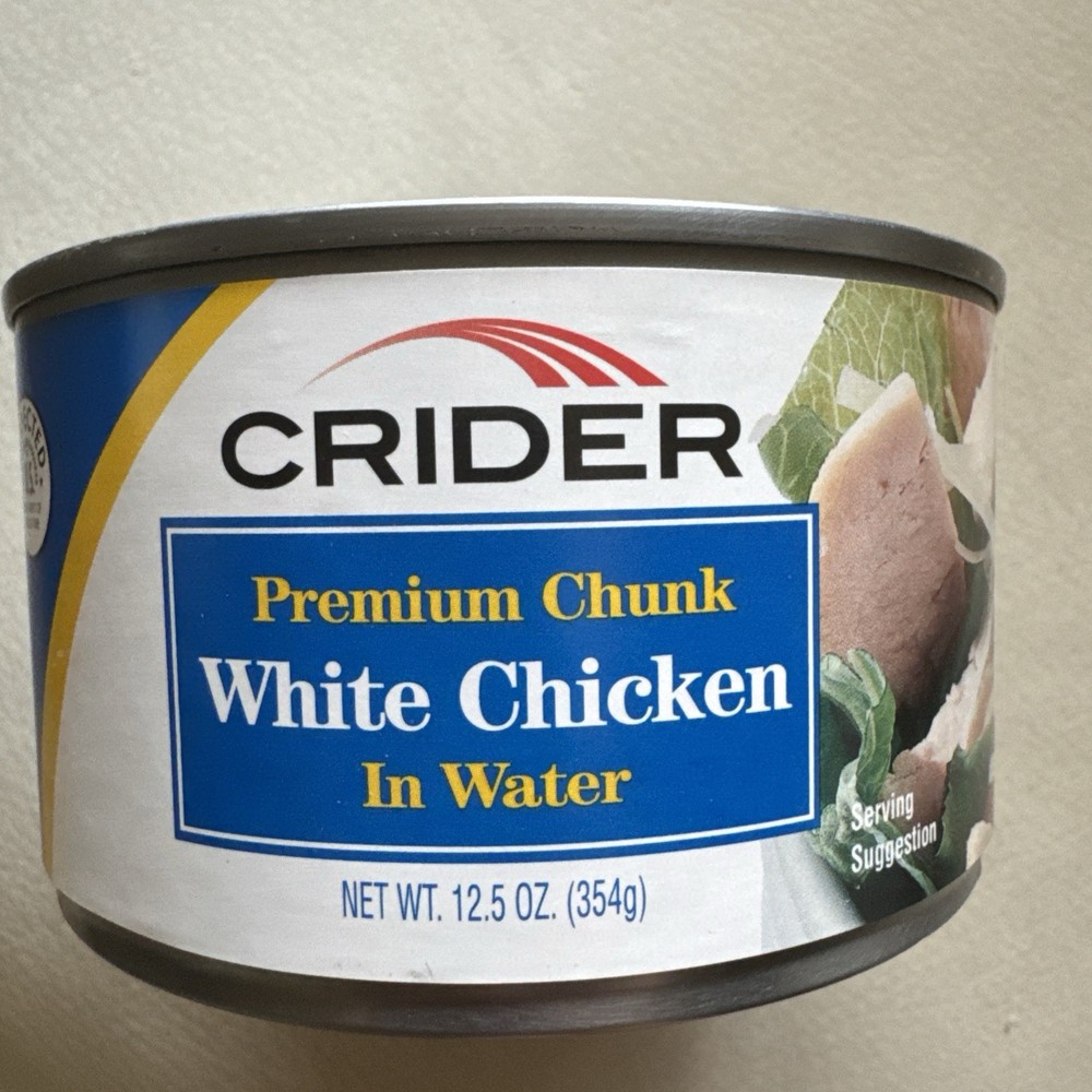 CRIDER Premium White Chicken In Water, 12.5 oz Can Lot of 6 Cans Exp JAN 2027
