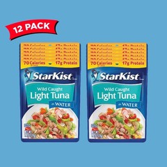 Ready-to-Eat Chunk Light Tuna in Water – 12 Pouch Pack, 70 Calories Each