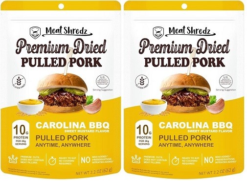 Meat Shredz Premium Dried Pulled Pork Carolina BBQ Sweet Mustard 2 Pack