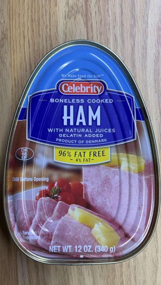 Celebrity Boneless Cooked Ham with Natural Juices 96% Fat Free 12 Oz Can