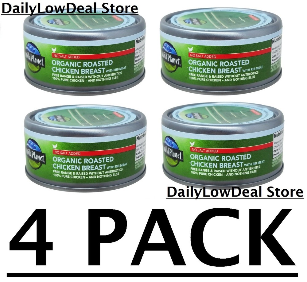 4 PACK – Wild Planet Organic Roasted Chicken Breast, No Salt Added 5 Oz Each