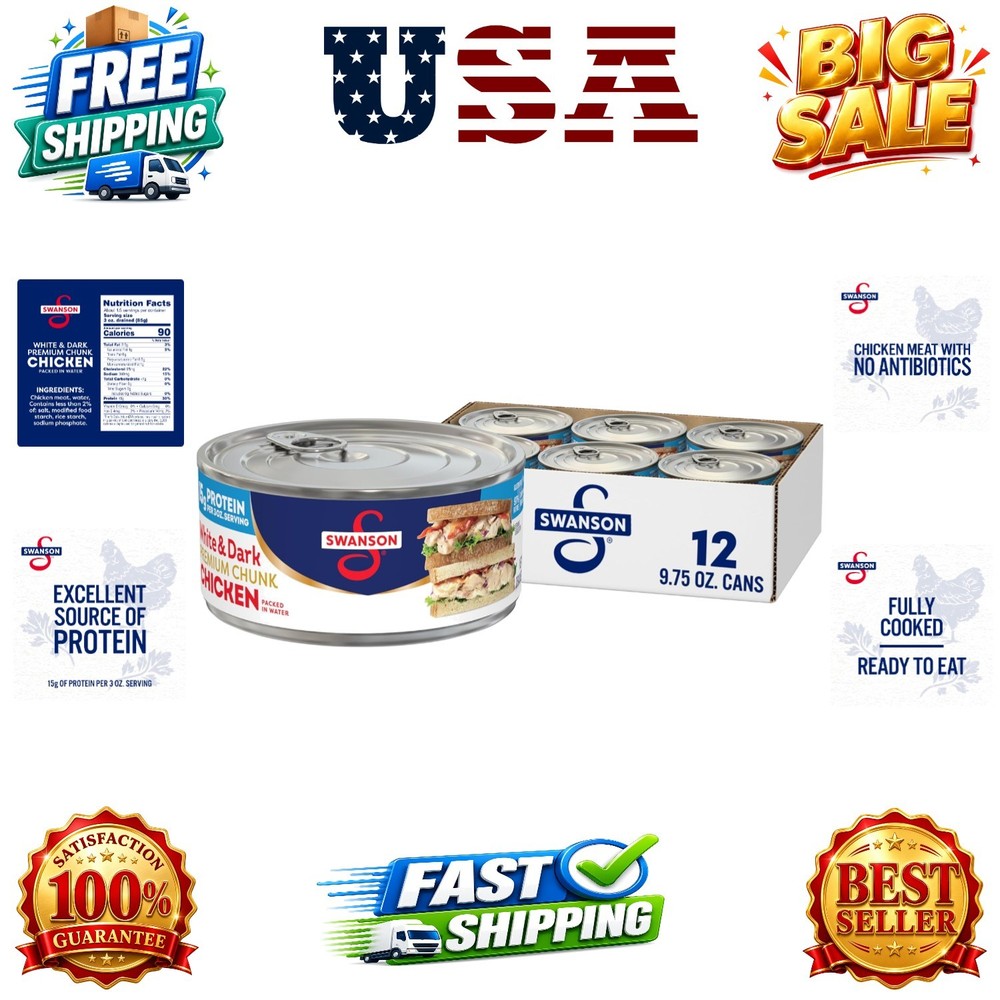 White and Dark Chunk Canned Chicken Breast in Water, 9.75 OZ Can Case of 12