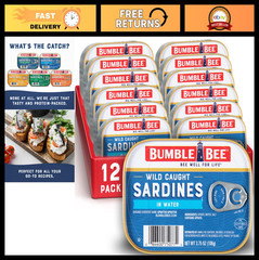 Wild Caught Sardines in Water, 3.75 oz Tin (12 Pack) – Gluten Free, Keto, Kosher