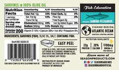 Season Sardines Bone in with Skin Pure Olive Oil, 4.375-Oz Cans 12 Cans