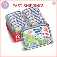 Beach Cliff Wild Caught Sardines in Soybean Oil with Hot Green Chilies, 3.75 oz