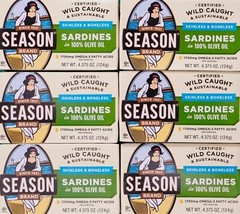 Season Sardines in Olive Oil, 4.375-ounce (Pack of 6) -Best Before Dec 31, 2025