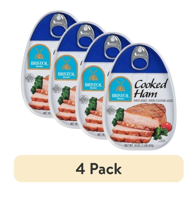 (4 Pack) Bristol Smoke flavor Cooked Ham, high Protein, 16 Oz aluminum can