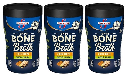 Swanson Sipping Bone Broth Chicken Ginger & Turmeric 3 Pack