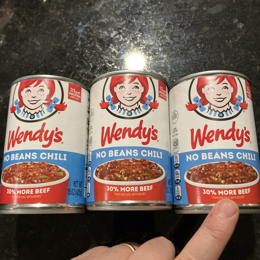 Lot of 3 Cans Wendy’s Chili No Beans 15 oz Ea BB 9/17/2027+ Preppers Free Ship!