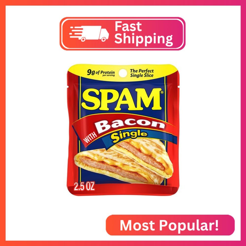 SPAM Single Bacon 2.5oz Individual Pouch (Pack of 12) Fully Cooked Pork and Ham,