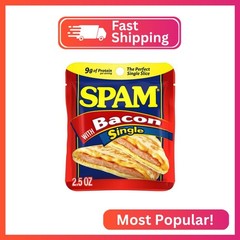 SPAM Single Bacon 2.5oz Individual Pouch (Pack of 12) Fully Cooked Pork and Ham,