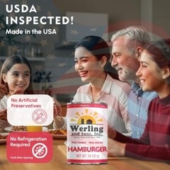 12 Cans Pack- Werling & Sons Canned Hamburger 14.5 Oz Fully Cooked Ground Beef