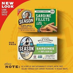 Season Sardines Skinless Boneless in 100% Olive Oil, Pack of 6, Wild-Caught,