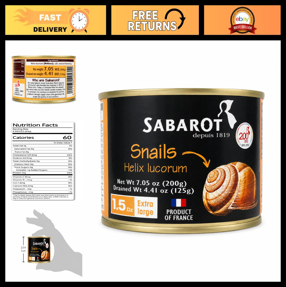 Extra Large Escargot Snails (Helix Lucorum) – 18 Count, Imported from France, 7.