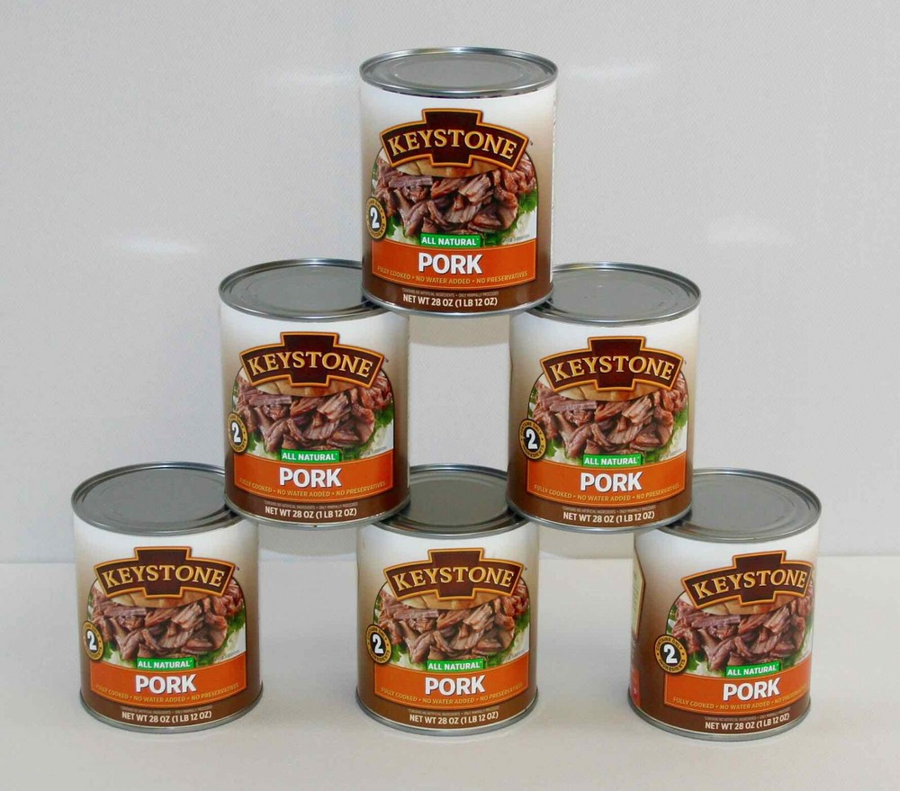 Keystone Pork, 28 oz. Each Lot of 6x Cans (168oz total) canned meat prepping
