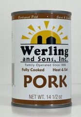 12 Can- Werling & Sons Canned Pork 14.5 Oz Fully Cooked Ready to Eat Canned Meat