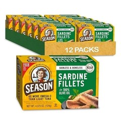 Season Skinless & Boneless Sardines in Olive Oil, 12-count, Total 52.5 oz
