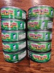 10 PACK CANS CHICKEN OF THE SEA CHUNK LIGHT TUNA IN OIL NET WT 5 OZ EA. 12/2025
