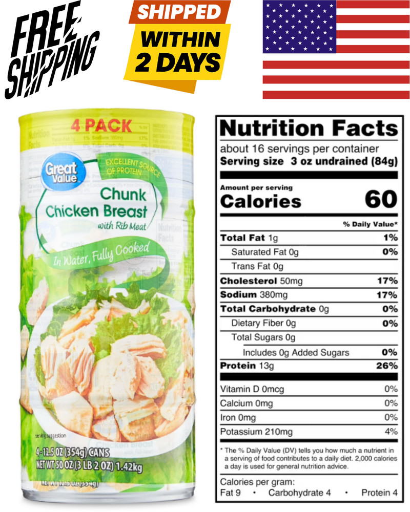 Great Value Chunk Chicken Breast, 12.5 Ounce Can (4 Pack) Free Shipping