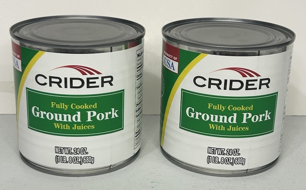 Lot of (2) Crider Fully Cooked Ground Pork / Canned 24oz 1LB / Exp. 05/30/2027!