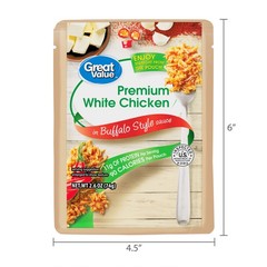 (3 Pack) Great Value Premium White Chicken, in Bold Buffalo Sauce, 2.6 Oz Pouch