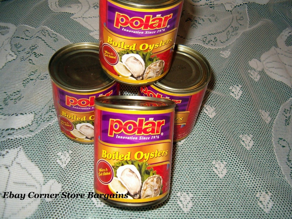 POLAR Boiled Oysters 8-Ounce Cans ( Pack of 4 ) Water & Salt Added