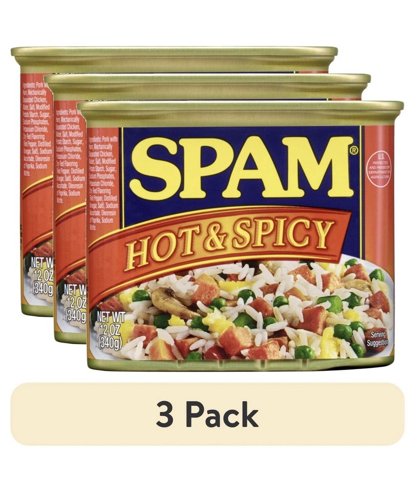 (3 pack) SPAM Hot & Spicy, Shelf Stable, 12 oz Aluminum Can Ready To Eat Tasty