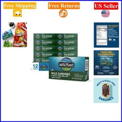 Wild Planet Sardines in EVOO, Lightly Smoked, 4.4 oz, Pack of 12