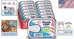 High Protein Wild Caught Sardines in Water, Gluten Free – 12 Cans of 3.75 oz