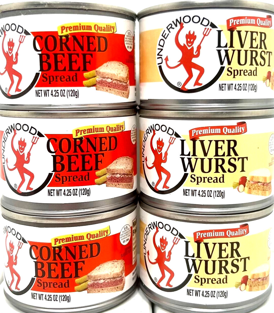Underwood Variety Pack (3 Corned Beef Spread, 3 Liver Wurst Spread) 4.25 oz~2027