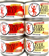 Underwood Variety Pack (3 Corned Beef Spread, 3 Liver Wurst Spread) 4.25 oz~2027