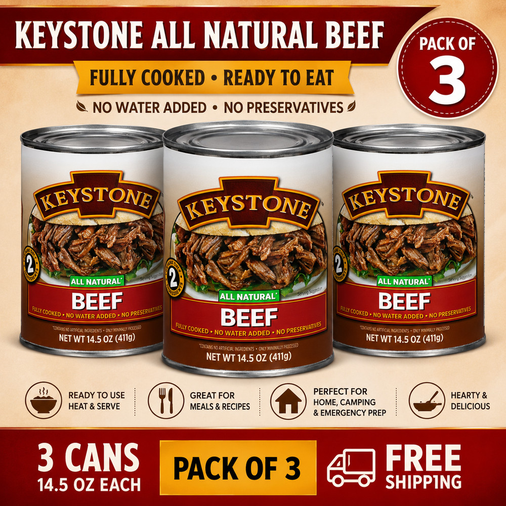Keystone Meats All Natural Beef 3 Cans | Fully Cooked 14.5 oz Canned Meat Bulk