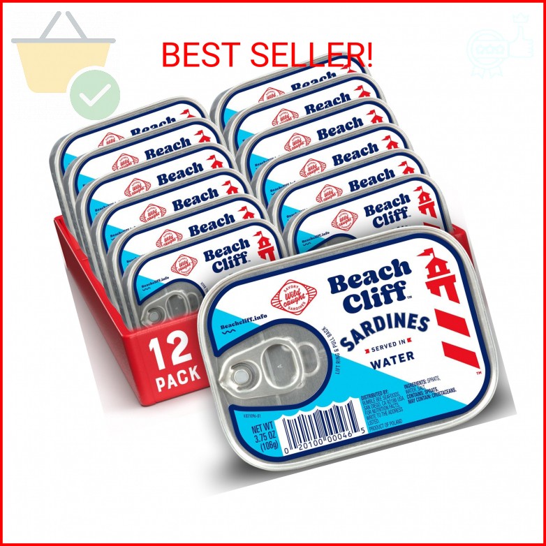 Beach Cliff Sardines in Water, 3.75 oz Can (Pack of 12) – Wild Caught Sardines –
