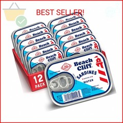 Beach Cliff Sardines in Water, 3.75 oz Can (Pack of 12) – Wild Caught Sardines –