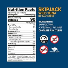 Wild Planet Skipjack Wild Tuna, No Salt Added, Canned Tuna, 5 Ounce (Pack of 12)