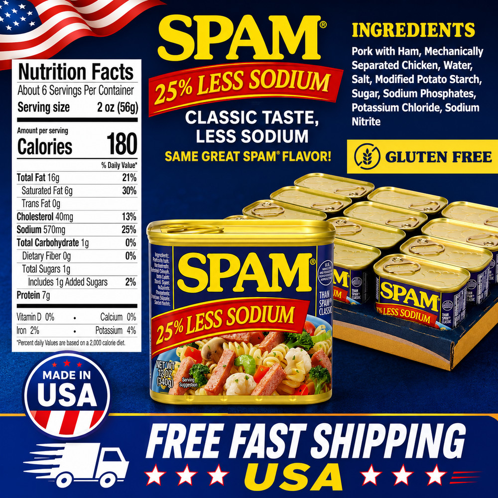 SPAM 25% Less Sodium Canned Meats, 12 oz Cans, 12 Pack