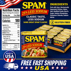 SPAM 25% Less Sodium Canned Meats, 12 oz Cans, 12 Pack