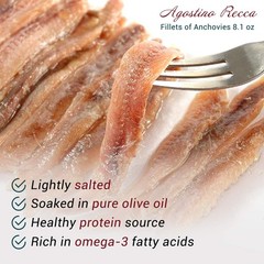 Agostino Recca Anchovies Fillets in Olive Oil Wild Caught Fish from Italy A…