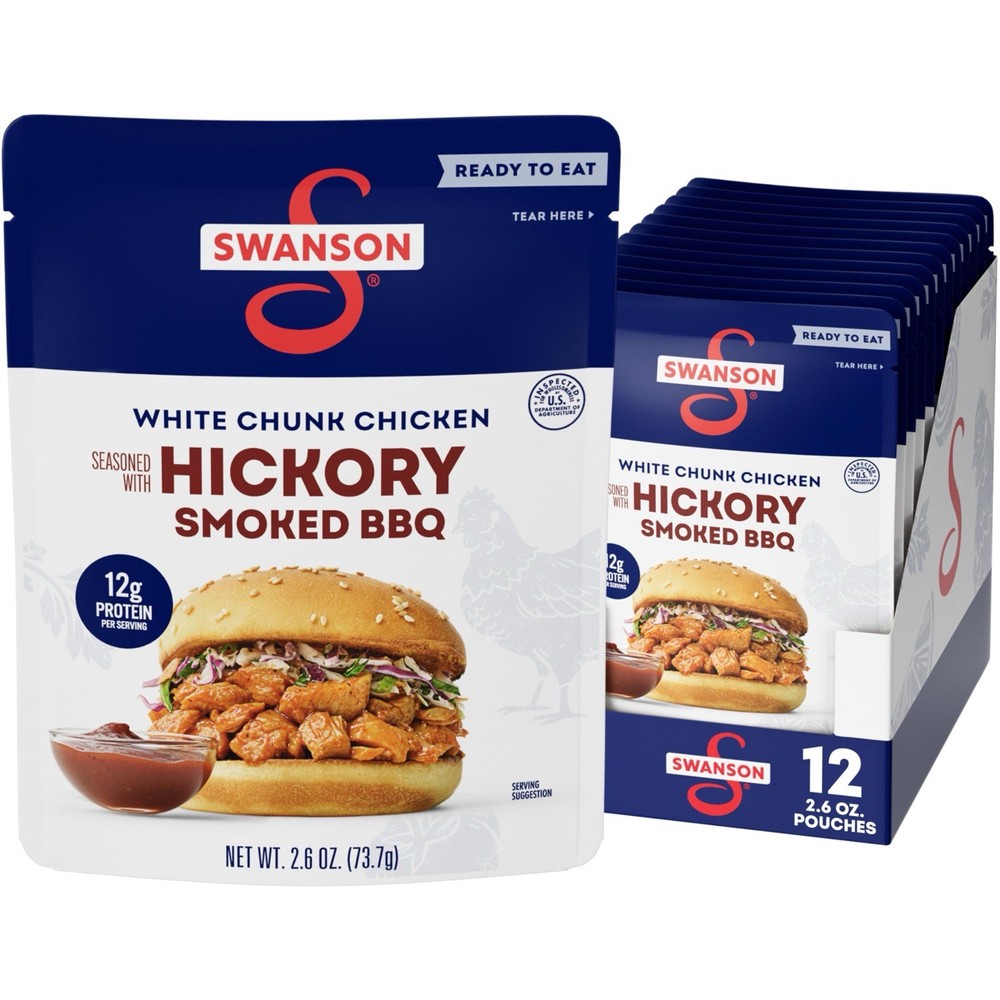 Swanson Hickory Smoked🔥BBQ, Fully Cooked Chicken 🍗 2.6 OZ (12 Pack)