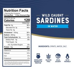 Sardines in Water, 3.75 oz Tin (Pack of 12) – Wild Caught, Gluten Free, Keto,…