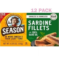 6x Season Skinless Boneless Sardines Fish 100% Pure Olive Oil Wild Caught 4.38oz